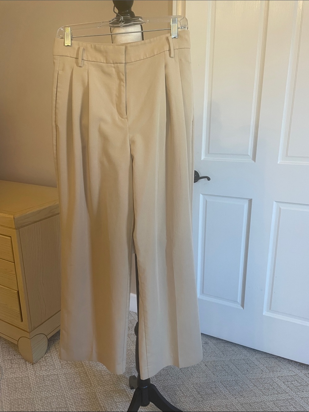 Ann Taylor Beige Wide-Leg Pleated Trousers